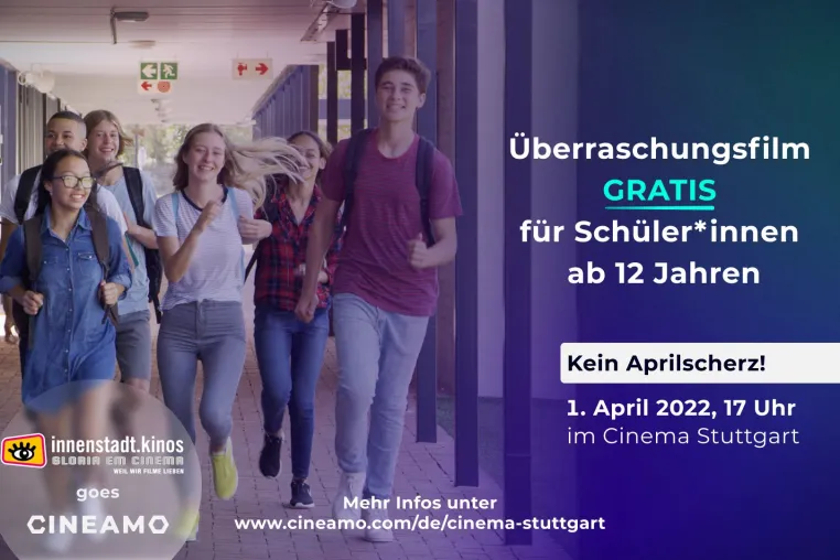 Die Innenstadtkinos Stuttgart laden Schüler am 1. April kostenlos zu einem After School Event ein Bild: Die Innenstadtkinos Stuttgart laden Schüler am 1. April kostenlos zu einem After School Event ein
