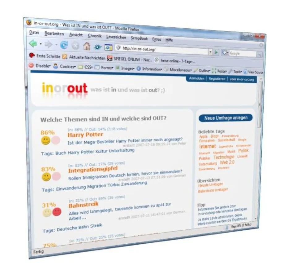 Die intuitive Benutzeroberfläche von IN-or-OUT.org