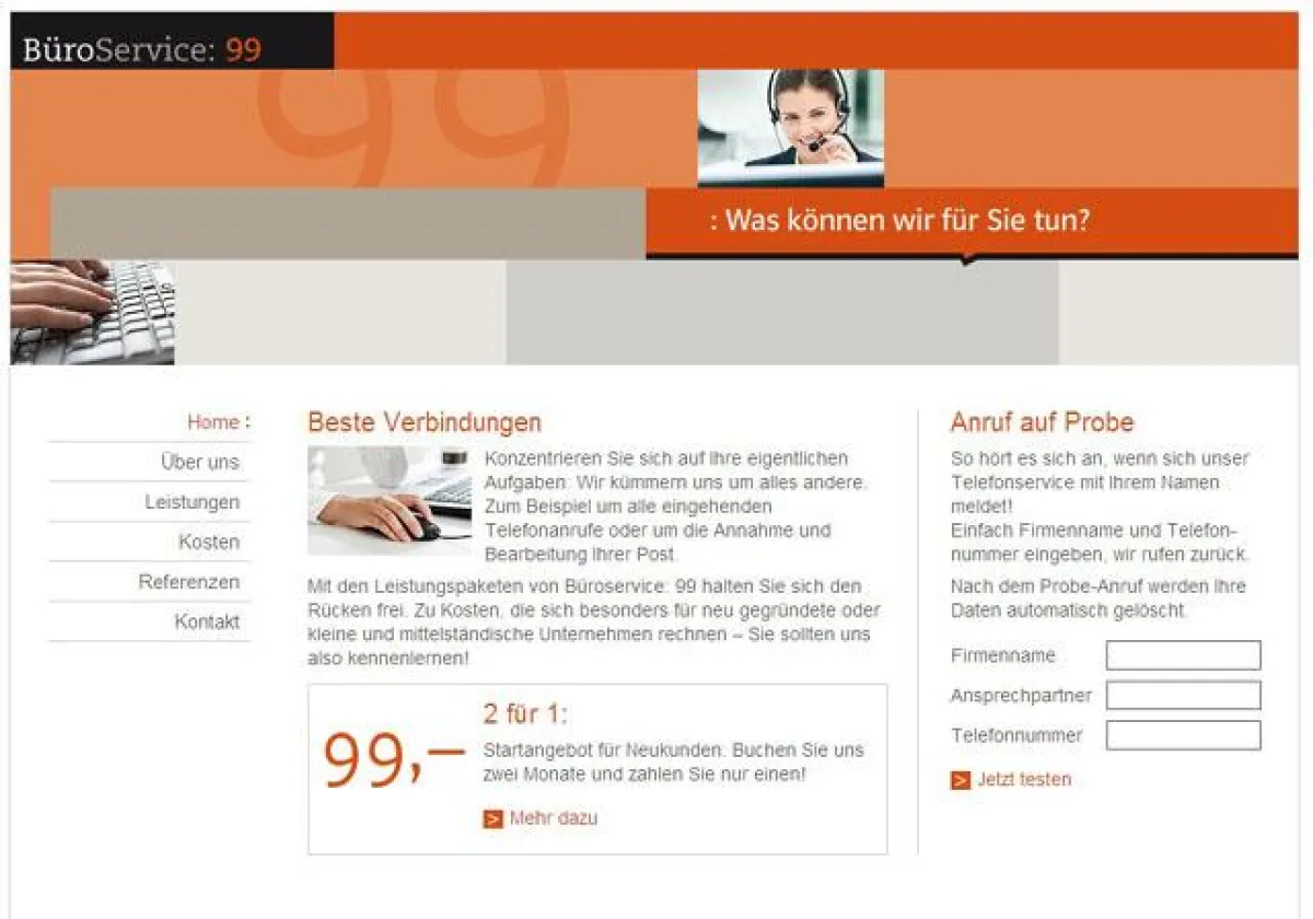 Unternehmens-Website von Büroservice 99