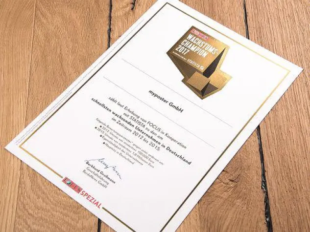 Bild: myposter mit FOCUS-Siegel “Wachstums-Champion 2017” ausgezeichnet