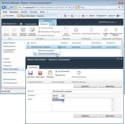 Bild: in-Step 4.8 mit SharePoint und Visual Studio Integration