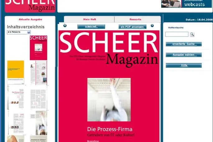 Bild: Scheer Magazin der IDS Scheer AG jetzt auch als vollelektronisches E-Paper mit erweiterten Funktionen