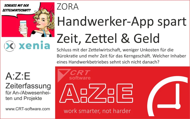 Bild: Handwerker App ZORA und Zeiterfassung A:Z:E