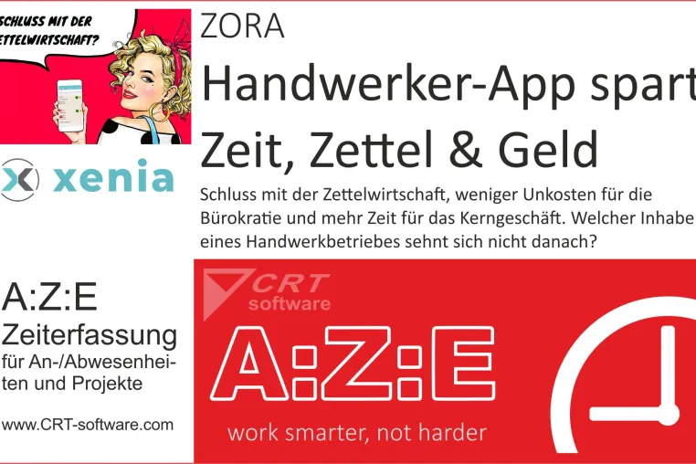 Handwerker App ZORA und Zeiterfassung A:Z:E Bild: Handwerker App ZORA und Zeiterfassung A:Z:E