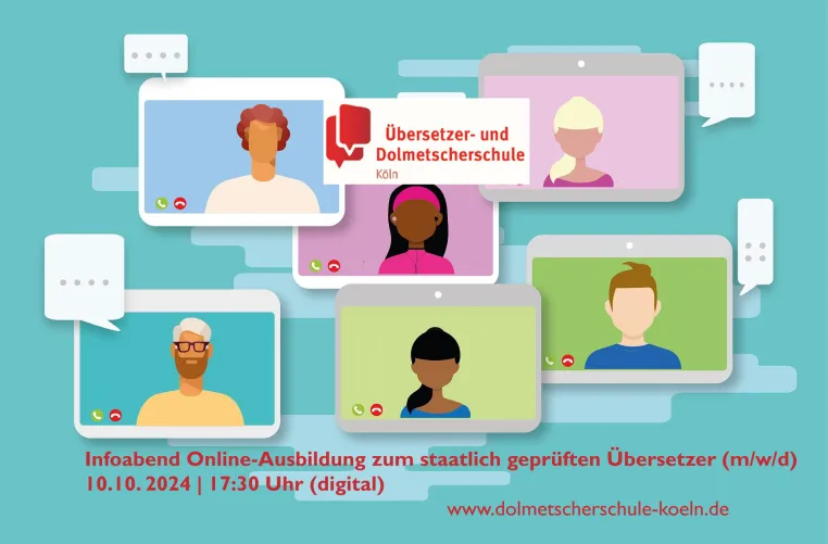 Neues Format Online-Lehrgänge zum Übersetzer (m/w/d) für staatliche Prüfung: Infoabend am 10.10.24 Bild: Neues Format Online-Lehrgänge zum Übersetzer (m/w/d) für staatliche Prüfung: Infoabend am 10.10.24