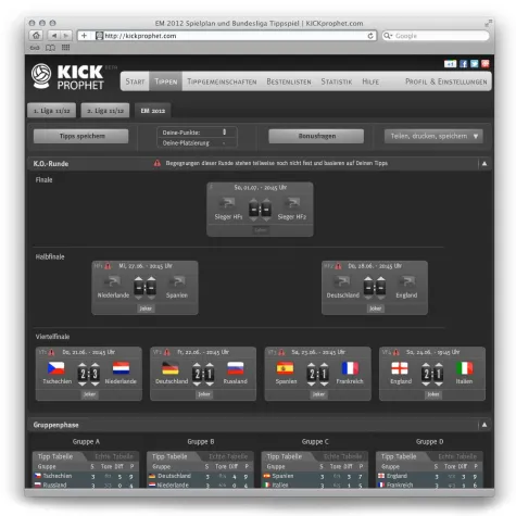 Bild: Interaktiver EM 2012 Spielplan auf KICKprophet.com