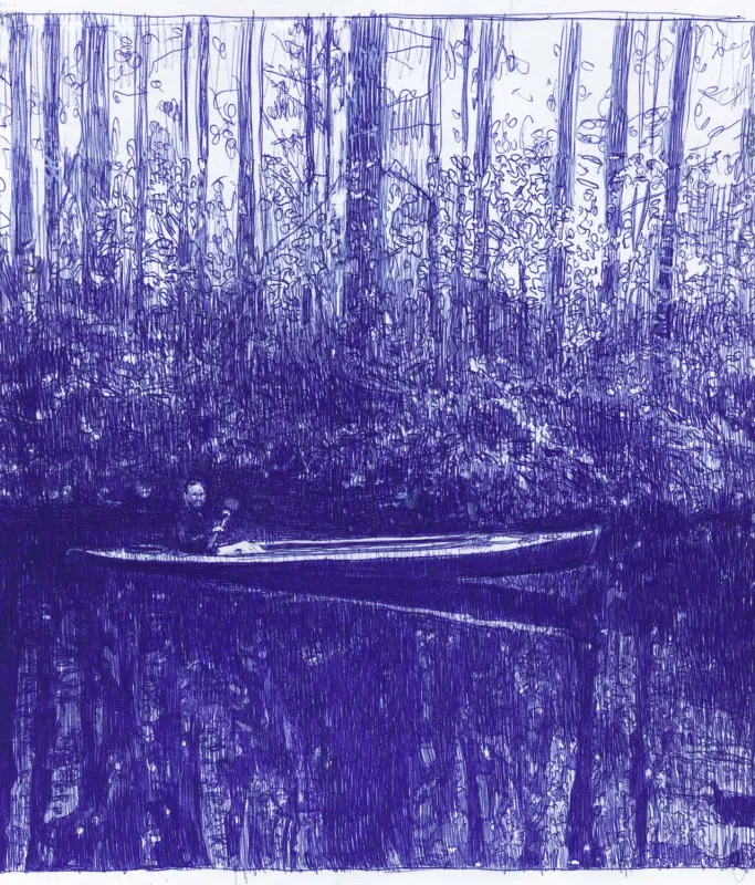 Nadine Wölk – »Spreewald III« [RL] 2021 – Parker auf Papier – 29,7 x 21 cm  (© Nadine Wölk)