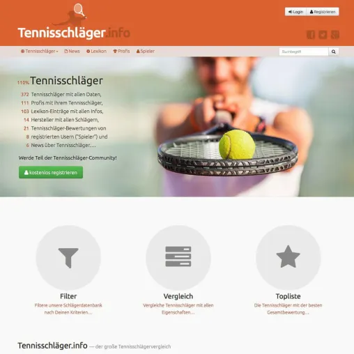 Bild: Neue Online-Plattform zum einfachen Vergleichen von Tennisschlägern