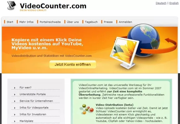 Bild: VideoCounter.com verteilt kostenlos Videos auf YouTube & Co.