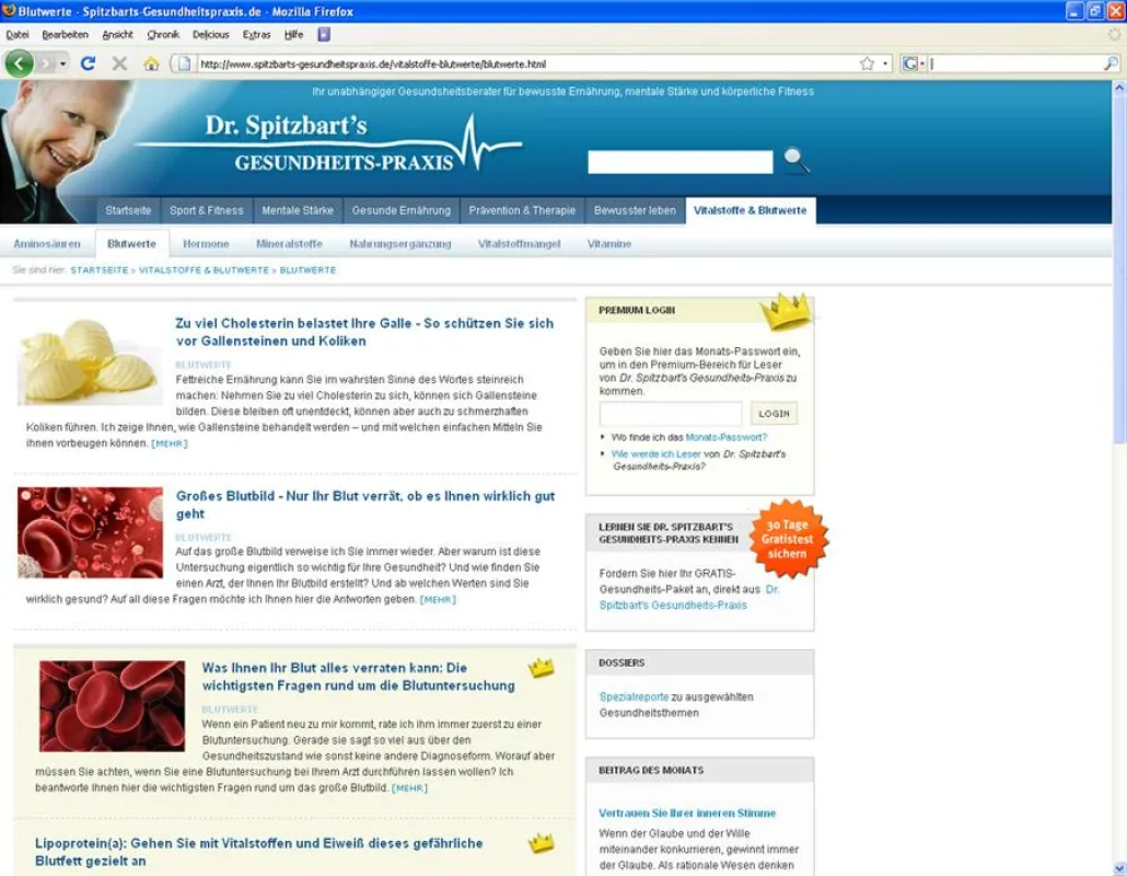 Relaunchte Webseite www.spitzbarts-gesundheitspraxis.de