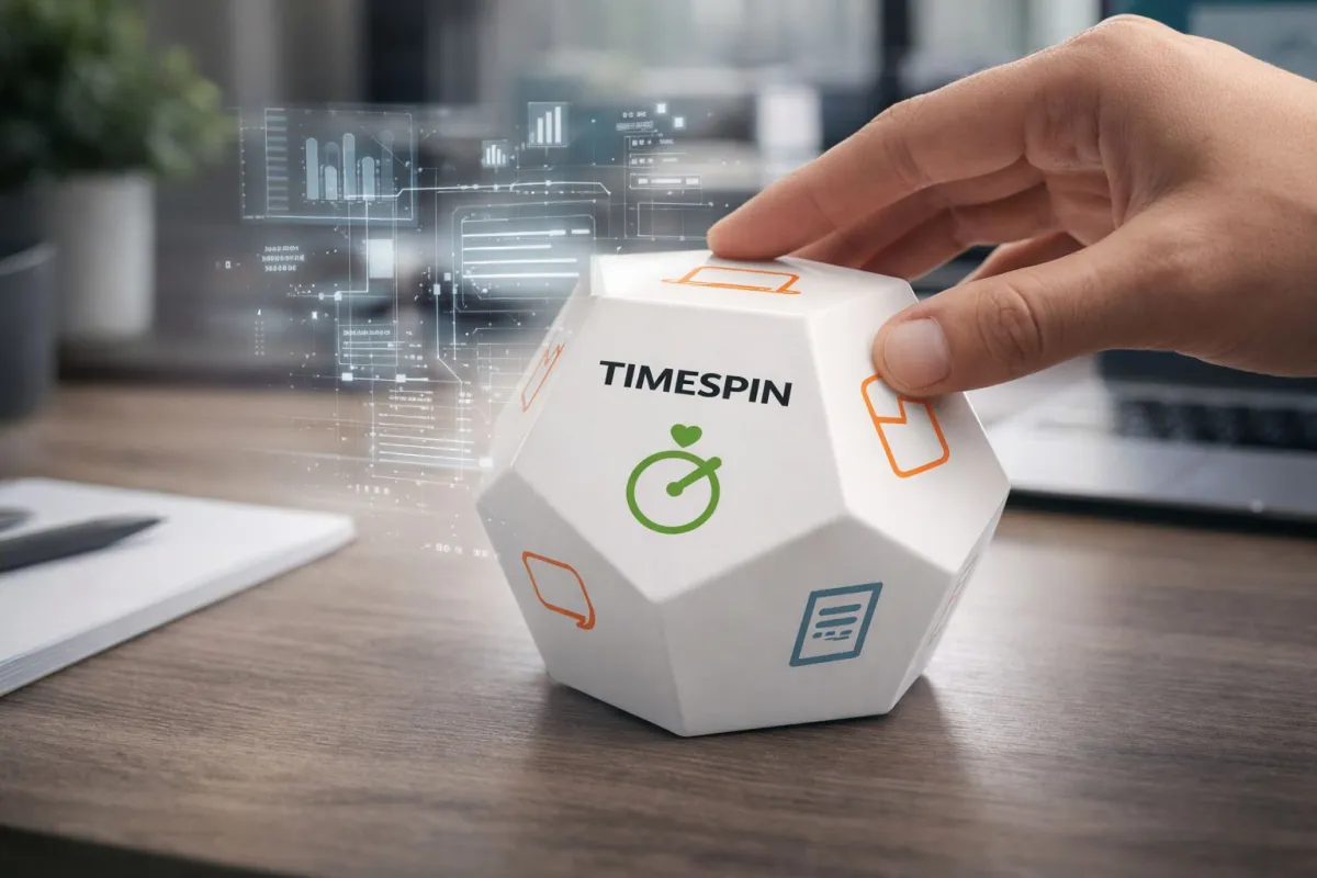 TimeSpin Zeiterfassung mit Würfel und Software für die neue Datenerfassung (© TimeSpin GmbH)