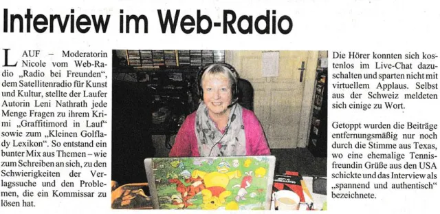 Bild: Laufer Autorin Leni Nathrath im Radio-Interview