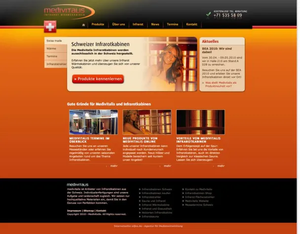 Infrarotkabinen-Hersteller MEDIVITALIS präsentiert neue Internetseite zur BEA 2010 in Bern Bild: Infrarotkabinen-Hersteller MEDIVITALIS präsentiert neue Internetseite zur BEA 2010 in Bern
