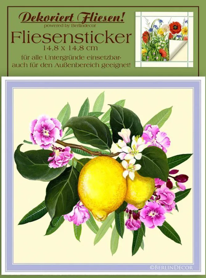 Produktbeispiel Fliesenaufkleber 14,8 * 14,8 cm Zitrone und Orleander