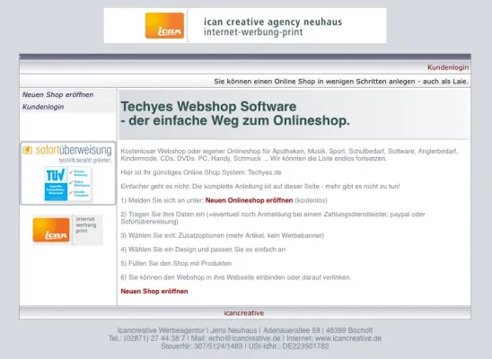 Bild: Onlineshops minutenschnell und kostenlos einrichten auf techyes.de
