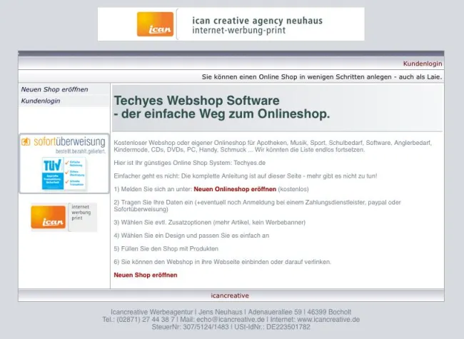 Bild: Onlineshops minutenschnell und kostenlos einrichten auf techyes.de
