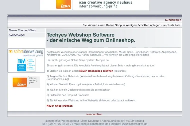 Bild: Onlineshops minutenschnell und kostenlos einrichten auf techyes.de
