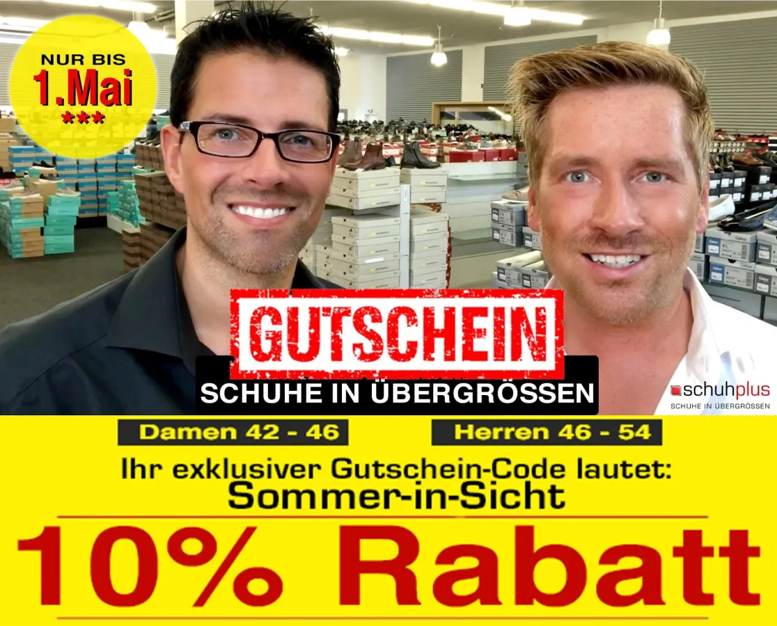 Bei schuhplus jetzt einen Rabatt von 10 % auf das gesamte Sortiment sichern