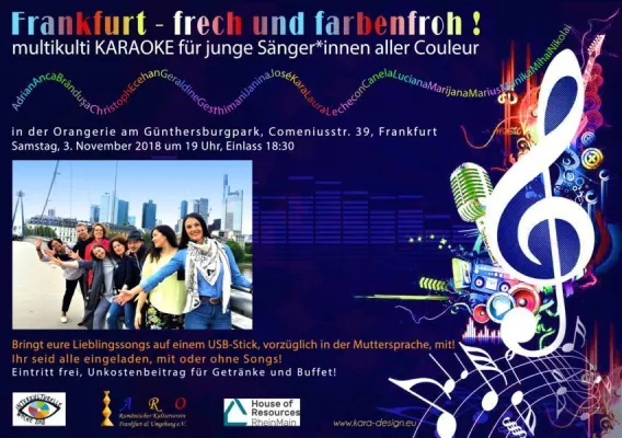 Frankfurt - frech und farbenfroh! Karaoke-Night in der Orangerie am Sa. 03.11.18 Bild: Frankfurt - frech und farbenfroh! Karaoke-Night in der Orangerie am Sa. 03.11.18