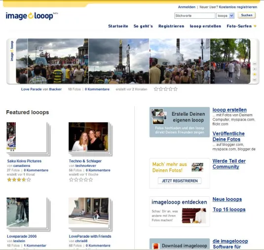 Bild: imagelooop.de tauscht Fotos mit anderen Web 2.0-Diensten wie Myspace aus