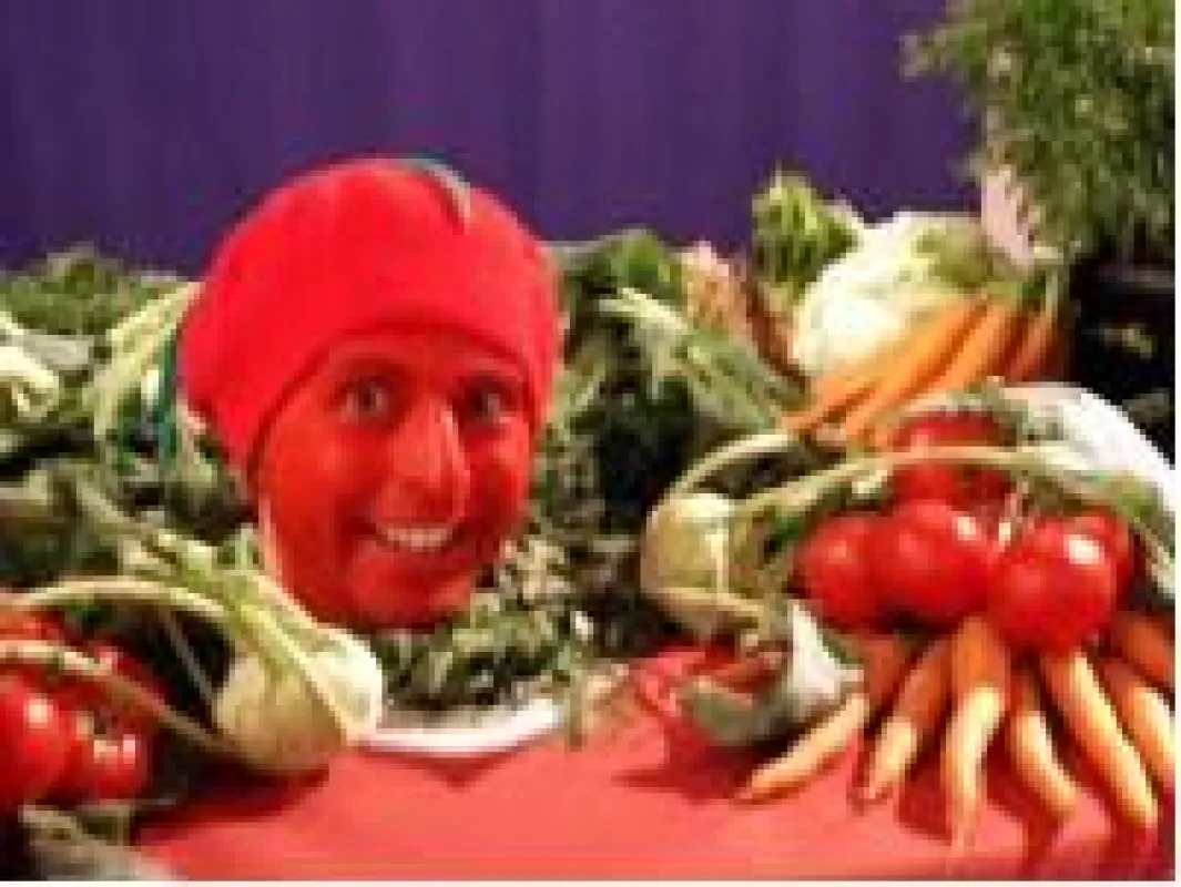 Die Tomate sorgt für witzige Unterhaltung, während Sie am Buffet in der Schlange stehen.