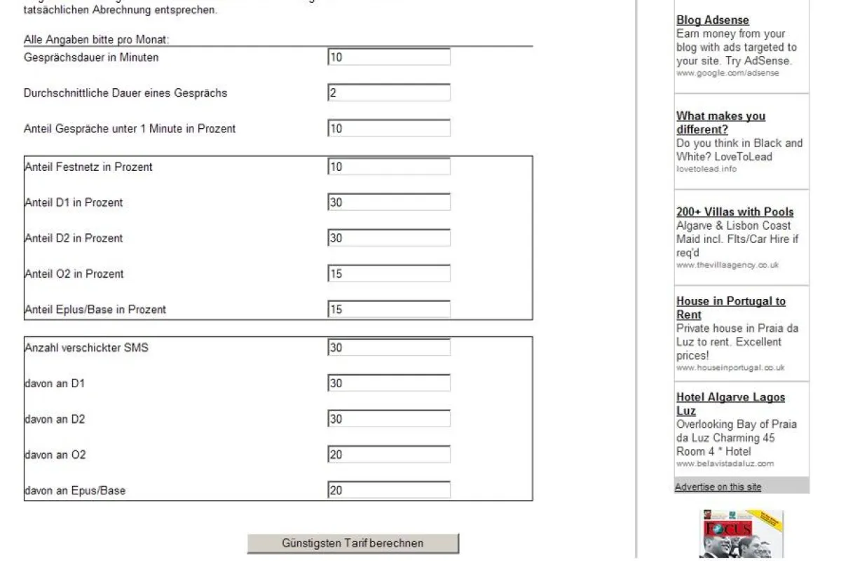 Tarifrechner auf www.kpweb.de
