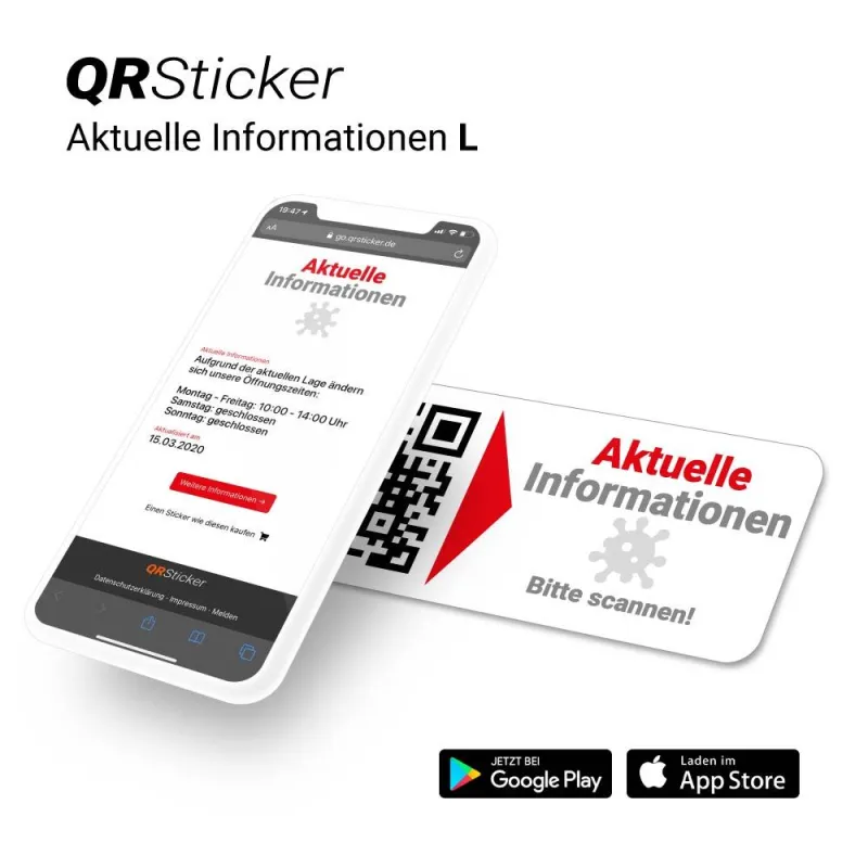 QRSticker Produkt „Aktuelle Informationen“ für Eingänge in der Corona Krise