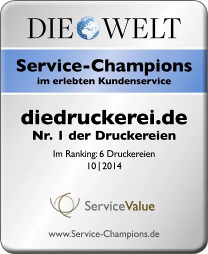 diedruckerei.de holt erneut den Titel bei Service-Champions 2014 Bild: diedruckerei.de holt erneut den Titel bei Service-Champions 2014