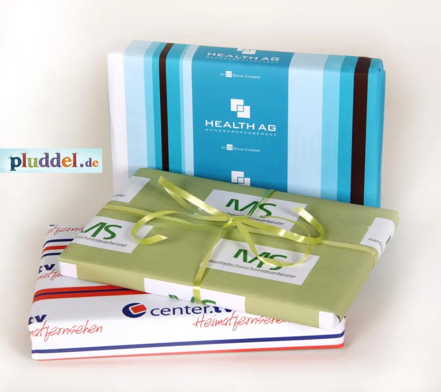 Firmenlogo-Geschenkpapier von pluddel.de
