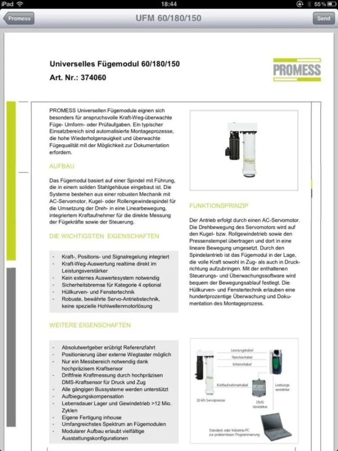 PROMESS UFM Datenblatt über iPhone