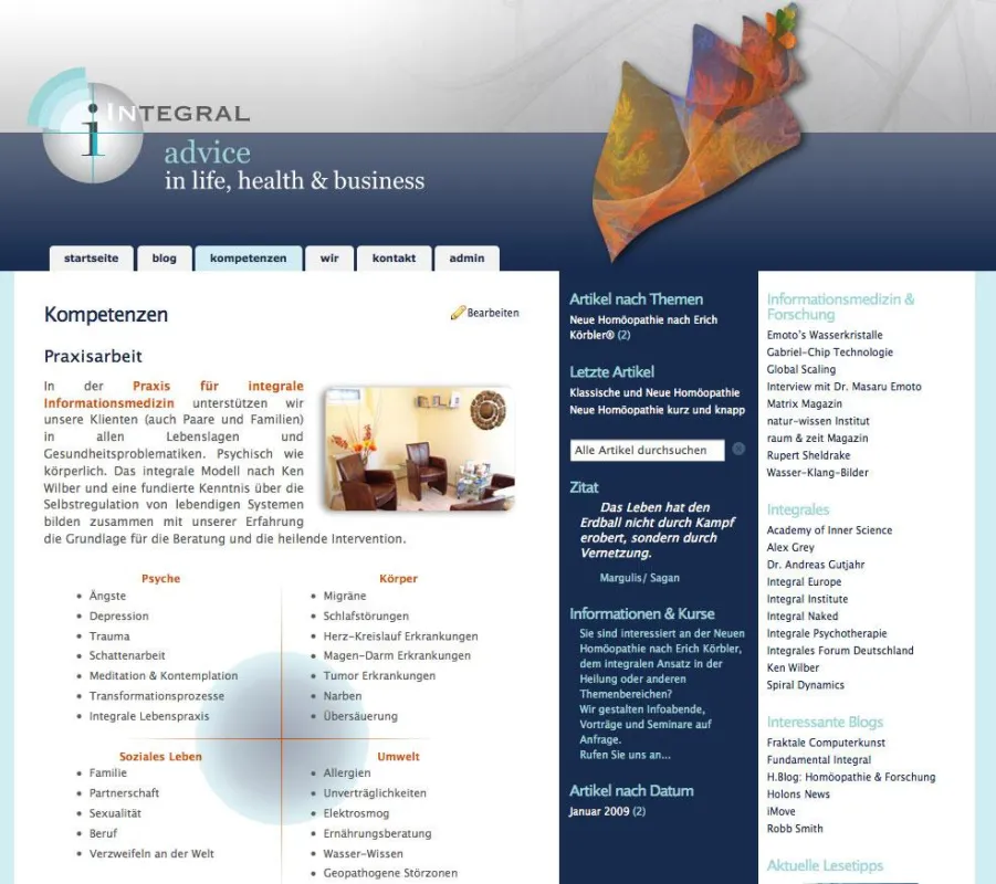 Neue Website von Integral advice - Praxis für integrale Informationsmedizin & Neue Homöopathie nach Erich Körbler