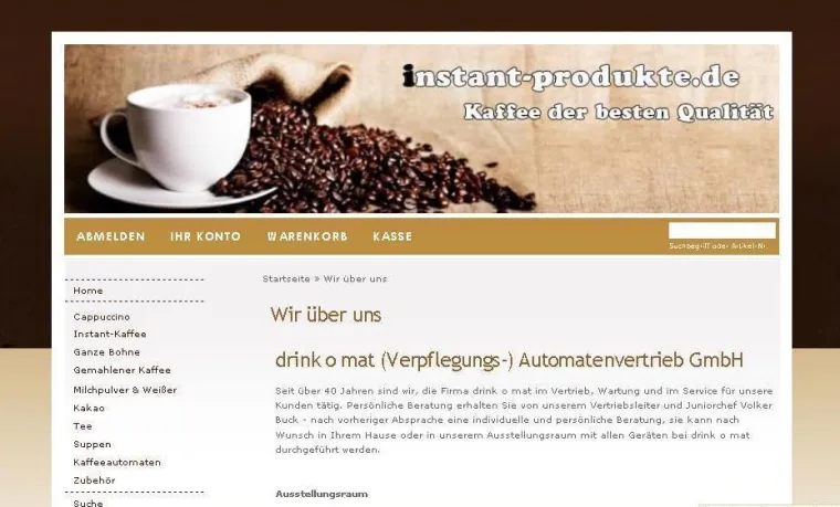 Die drink o mat Automatenvertrieb GmbH - neuer Webauftritt für Instant Produkte Bild: Die drink o mat Automatenvertrieb GmbH - neuer Webauftritt für Instant Produkte