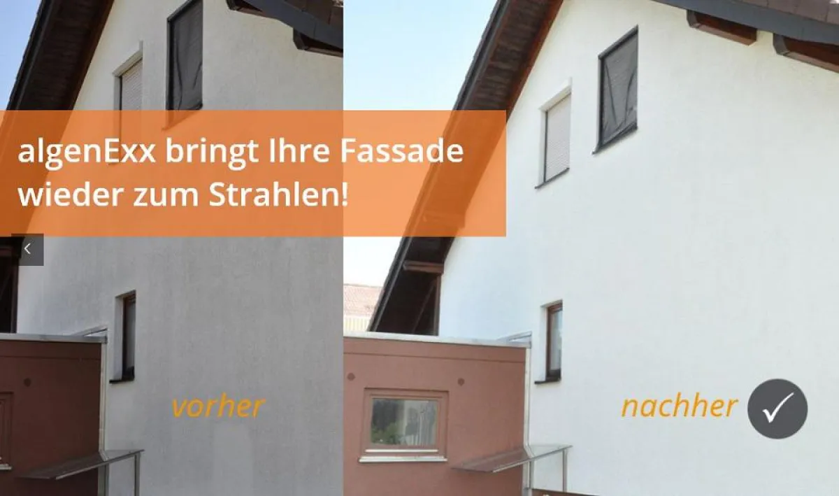 Professionelle Fassadenreinigung von algenExx bringt die Fassade wieder zum strahlen