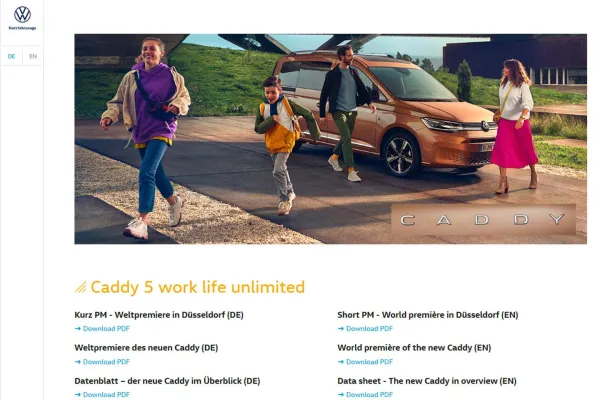 Bild: Kittelberger erstellt Landingpages für den Caddy 5 der VW Nutzfahrzeuge