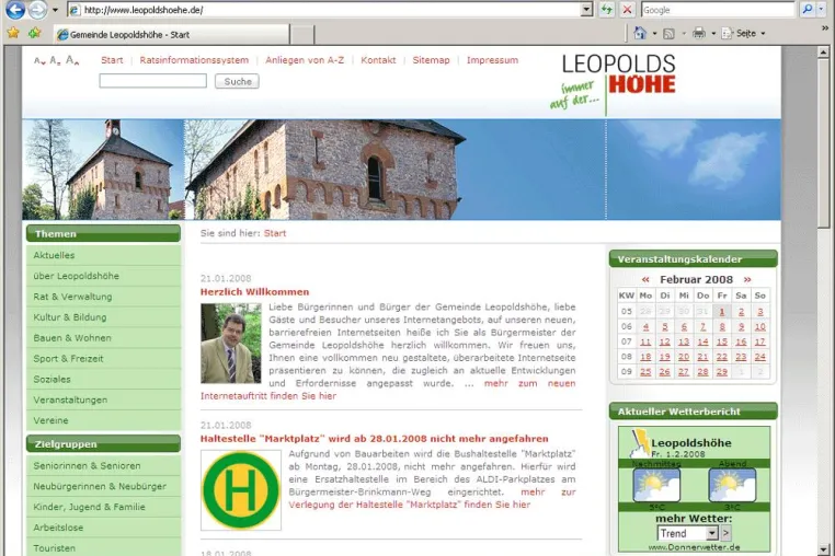 kernpunkt optimiert den Internetauftritt der Gemeinde Leopoldshöhe Bild: kernpunkt optimiert den Internetauftritt der Gemeinde Leopoldshöhe