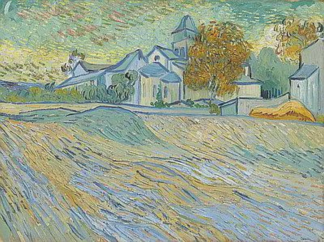 „Vue de l'asile et de la Chapelle de Saint-Rémy“ von Vincent Van Gogh in Öl auf Leinwand in 45,1 cm
