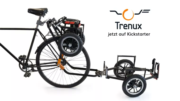 Auf Kickstarter: Ein Gepäckträger der sich mit einem Handgriff zum Fahrradanhänger ausklappt Bild: Auf Kickstarter: Ein Gepäckträger der sich mit einem Handgriff zum Fahrradanhänger ausklappt