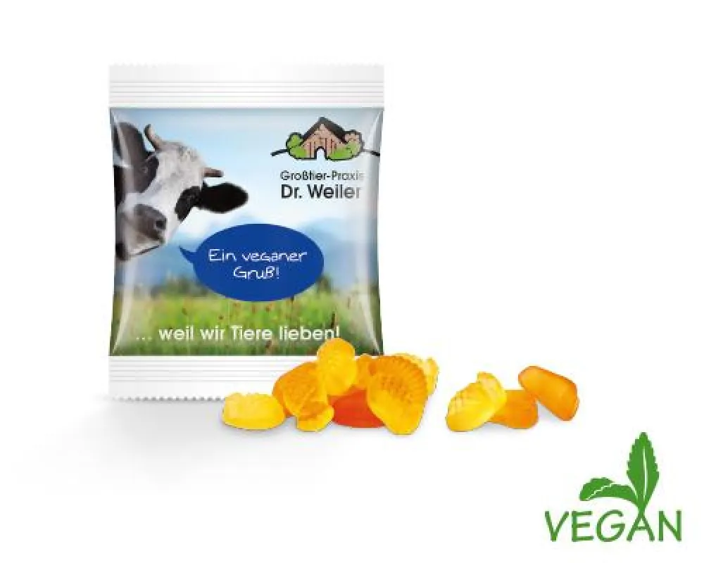 Veganes Fruchtgummi ist ein sehr beliebter Streuartikel auf Messen und Events.
