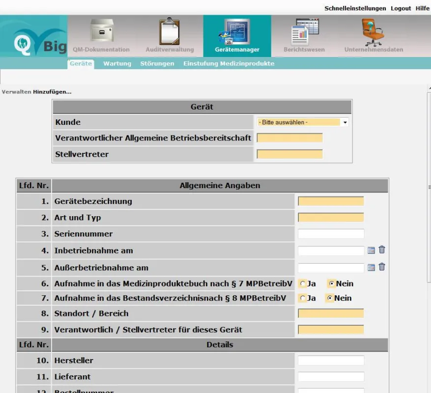 QBig - Qualitätsmanagement Software - Gerätemanager