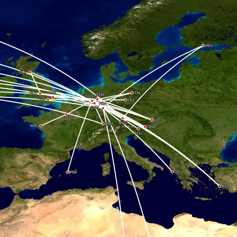 Mit Flightmap dargestellter Flugplan