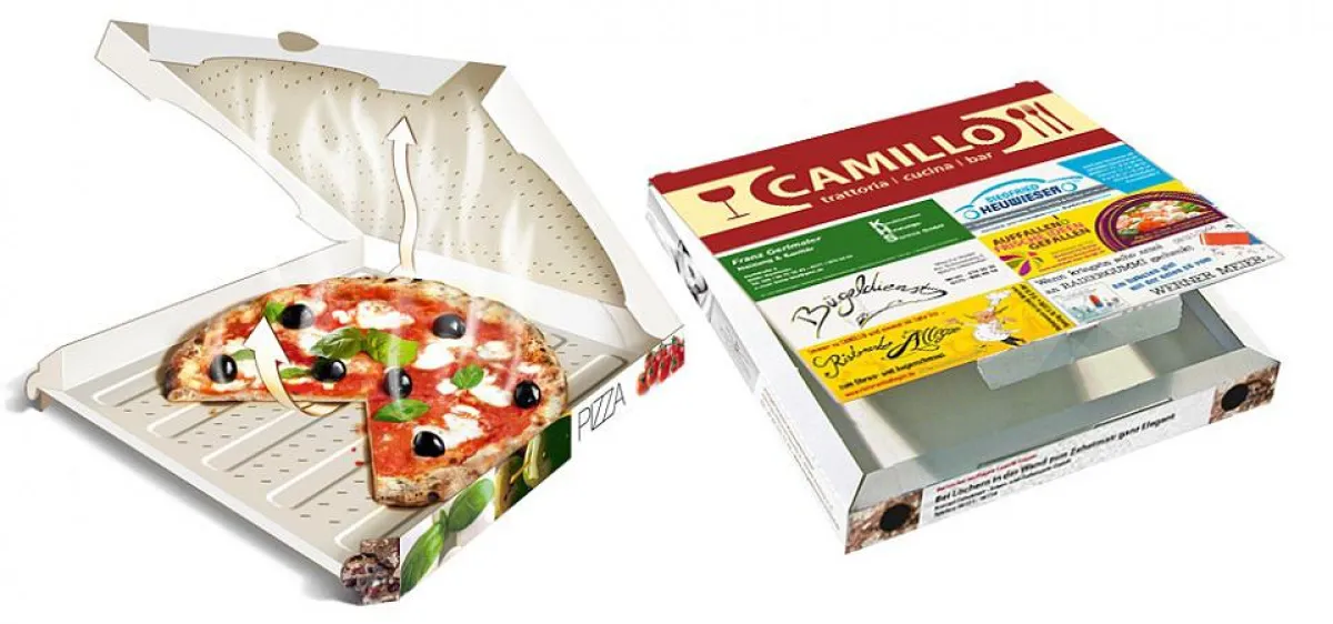 Individuell bedruckter Pizzakarton mit Perforation im Deckel