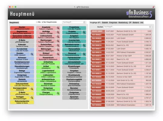 Bild: gFM-Business 5.5 ERP-Software mit Aufgaben-Modul und weiteren Funktionen
