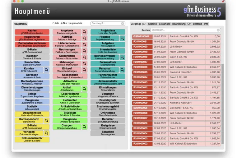 Bild: gFM-Business 5.5 ERP-Software mit Aufgaben-Modul und weiteren Funktionen