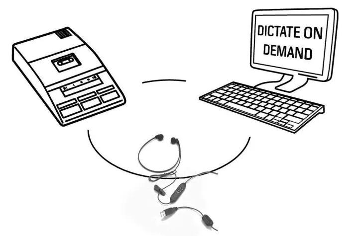 Bild: Digitale und kassettenbasierte Diktate ohne Kopfhörer-Wechsel abhören