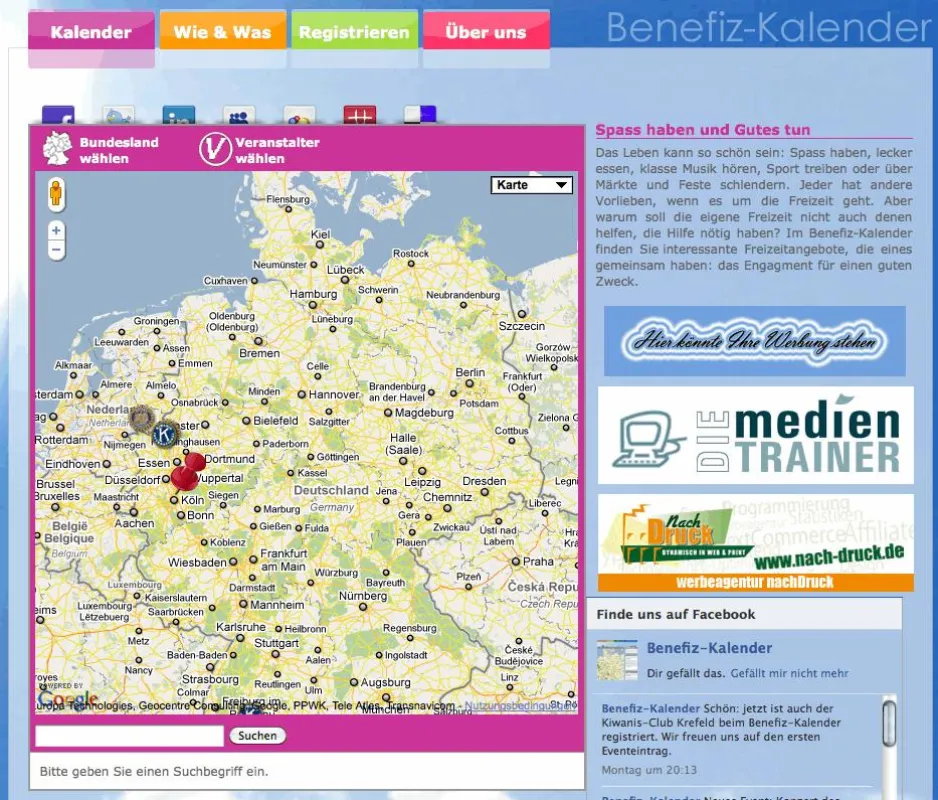 Die Homepage des Benefiz-Kalenders
