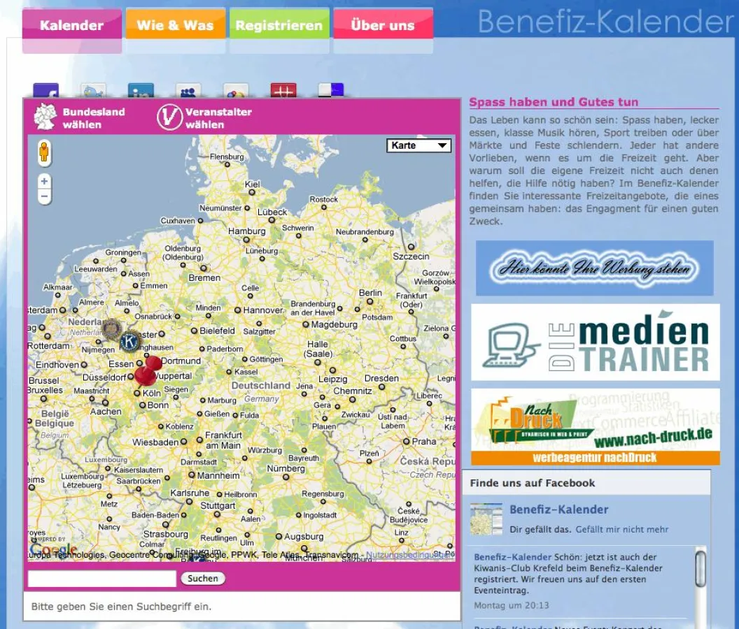 Die Homepage des Benefiz-Kalenders
