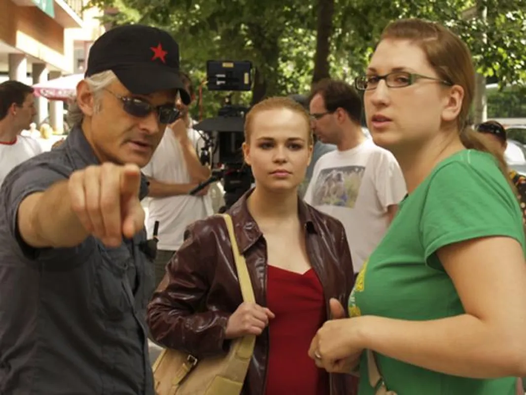 Norbert Ghafouri, Leiter der Filmschauspielschule, beim Dreh