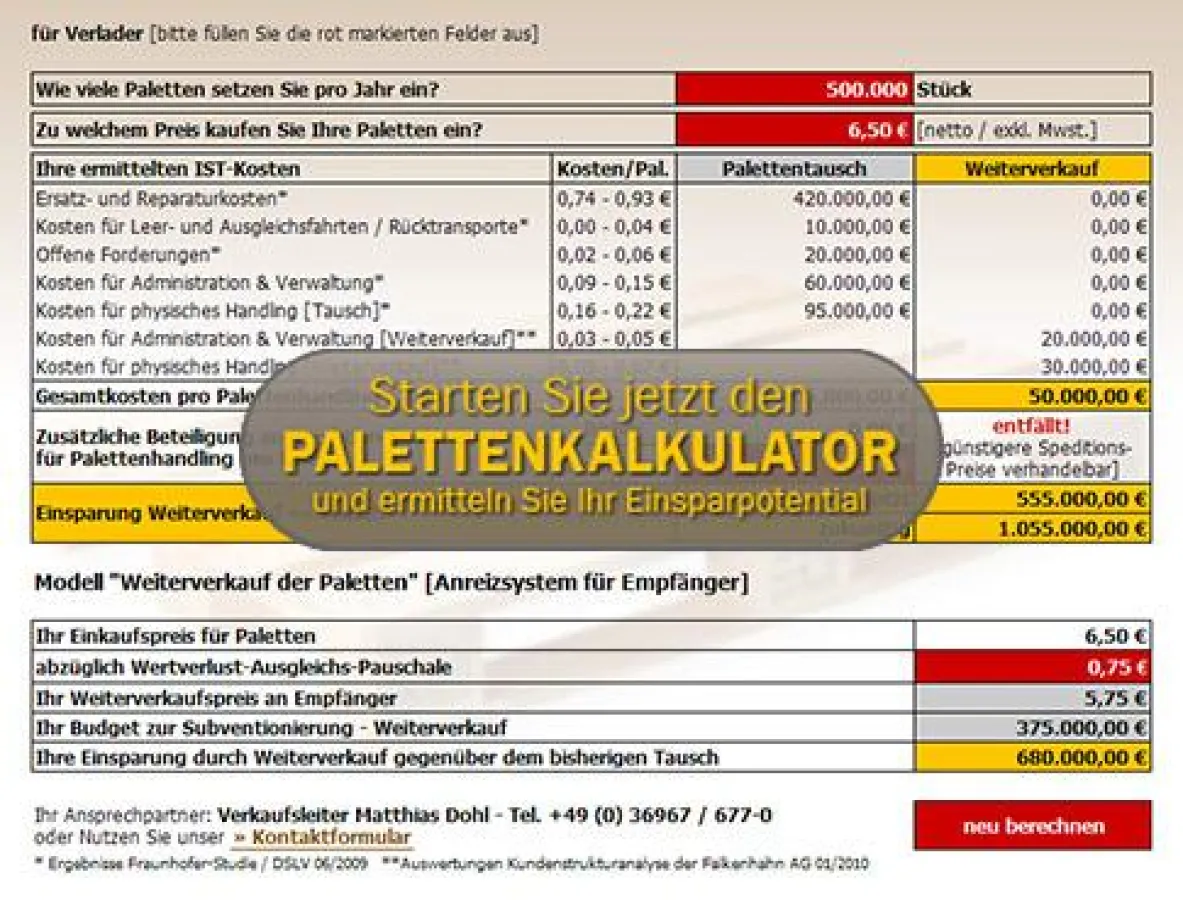 Der Palettenkalkulator der Falkenhahn AG