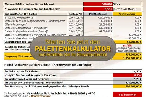 Bild: Palettenkalkulator ermittelt Sparpotential