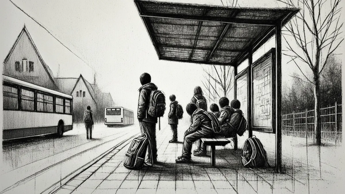Schulkinder warten – der Bus fährt vorbei: Wenn Kontrolle fehlt, bleibt Verantwortung an der Haltest (© DREIFISCH)